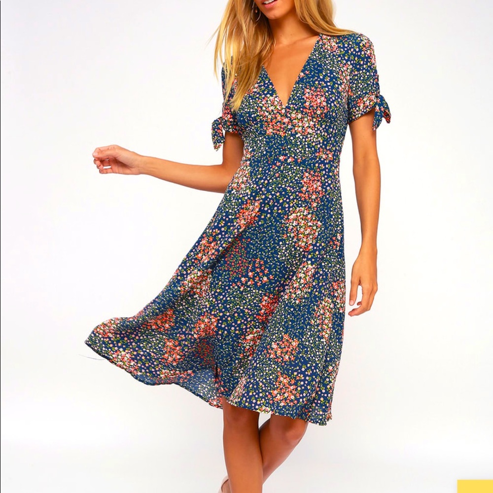 NWT Navy Blue Floral Print Austyn Dress from Lulus